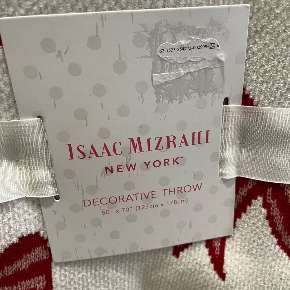 Isaac Mizrahi White and Red Bow Throw, NWT - Picture 3 of 8